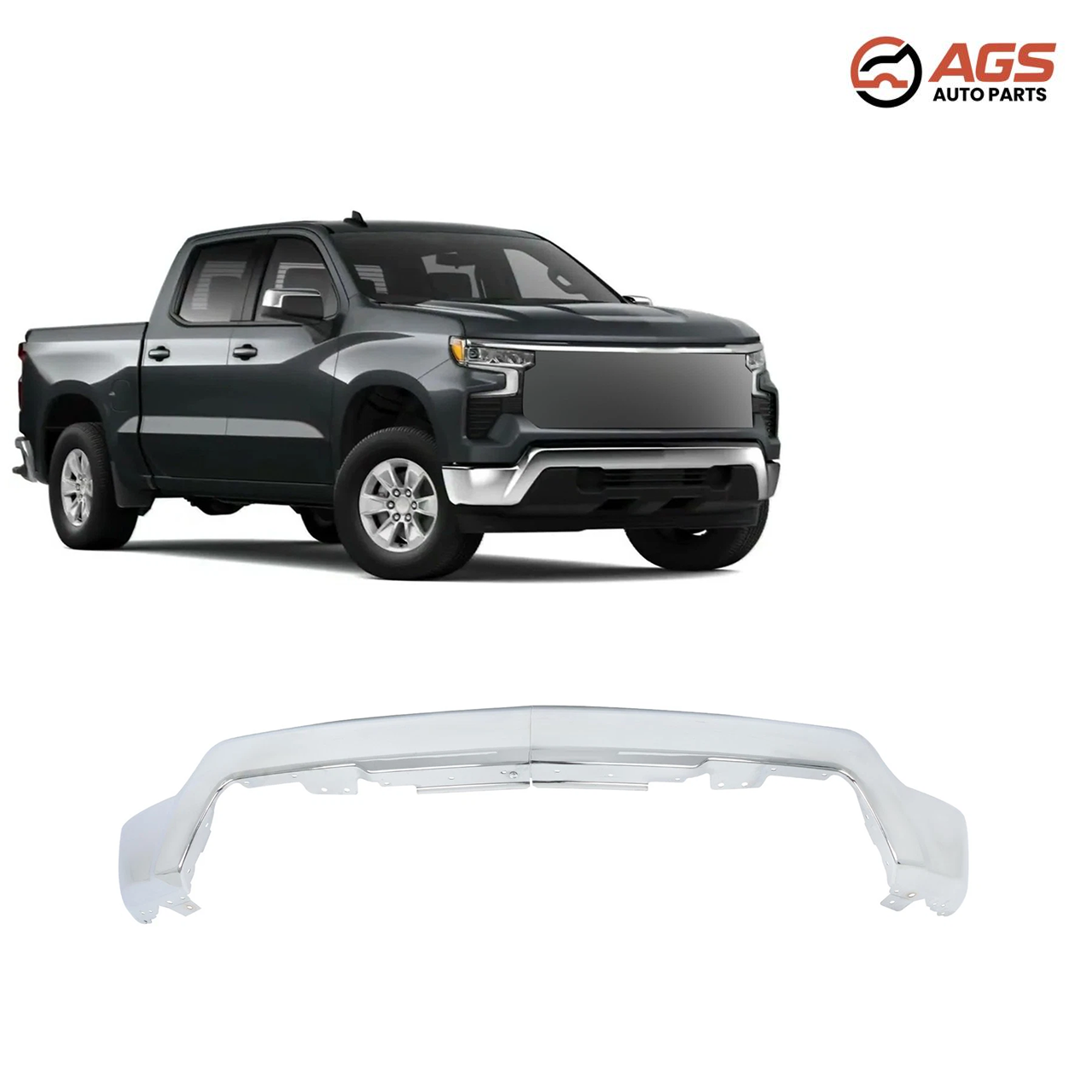 CHEVROLET SILVERADO 1500 2022-2025 - FRONT BUMPER FACE BAR (w/o Parking Assist; Chrome)