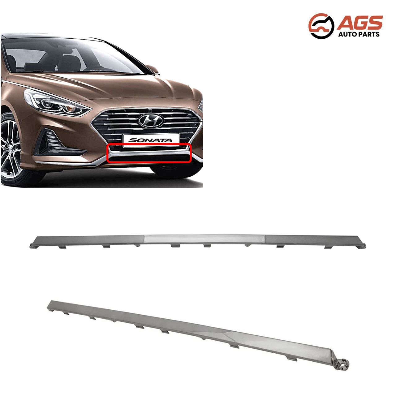 HYUNDAI SONATA 2018-2019 - FRONT BUMPER MOLDING (Limited 2.0T|Sport|Sport 2.0T; Center Trim; Chrome)