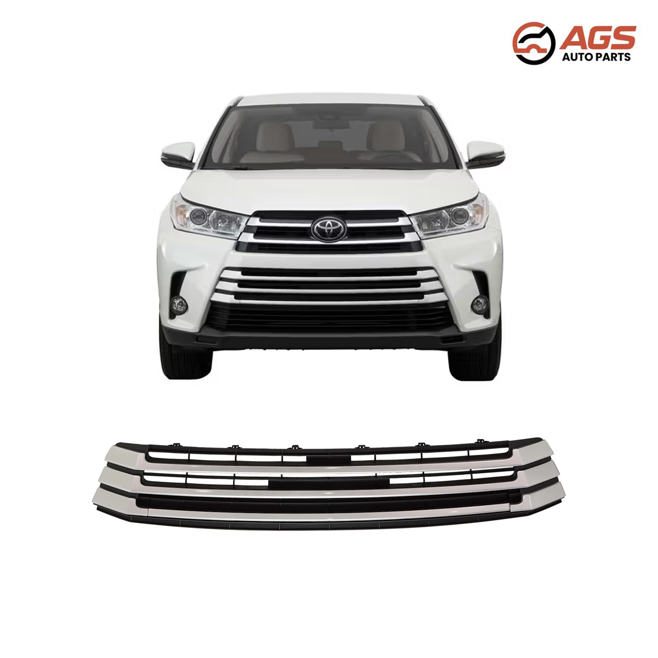 TOYOTA HIGHLANDER 2017-2019 - FRONT BUMPER GRILLE (w/o Around View Monitor; Silver)
