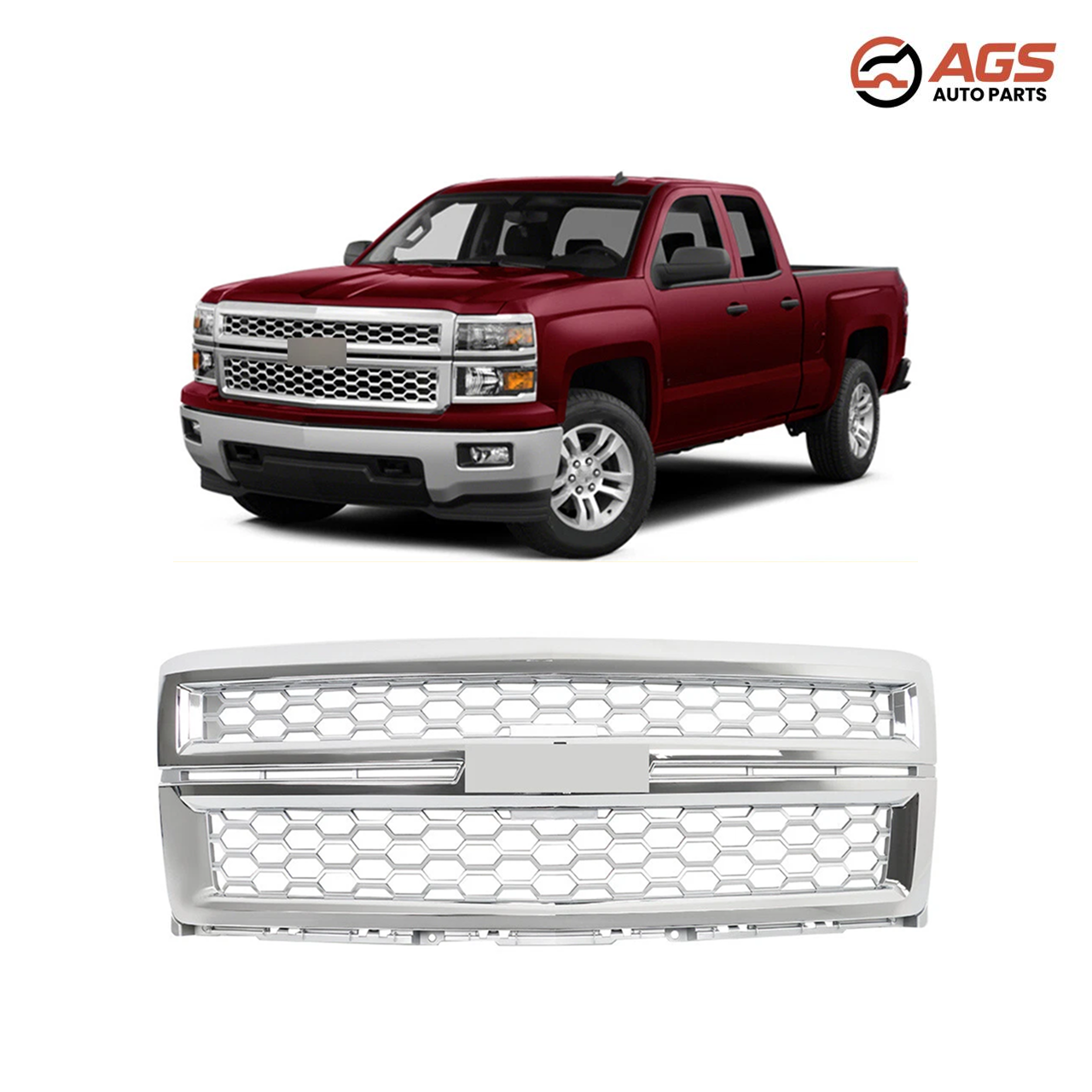 CHEVROLET SILVERADO 1500 2014-2015 - GRILLE ASSY (LS|LT|LTZ|W/T; w/Rally Pkg; w/o Z71 Pkg; Chrome Mesh/Chrome Surround)